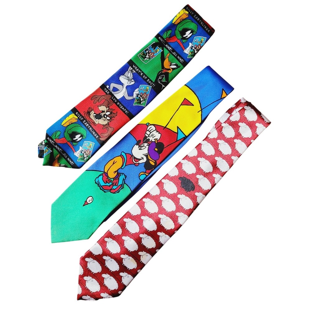 Looney Tunes Mickey Mouse Fanstyle Paris Mens Neckties Lot of 3 Disney Sheep - Picture 1 of 5
